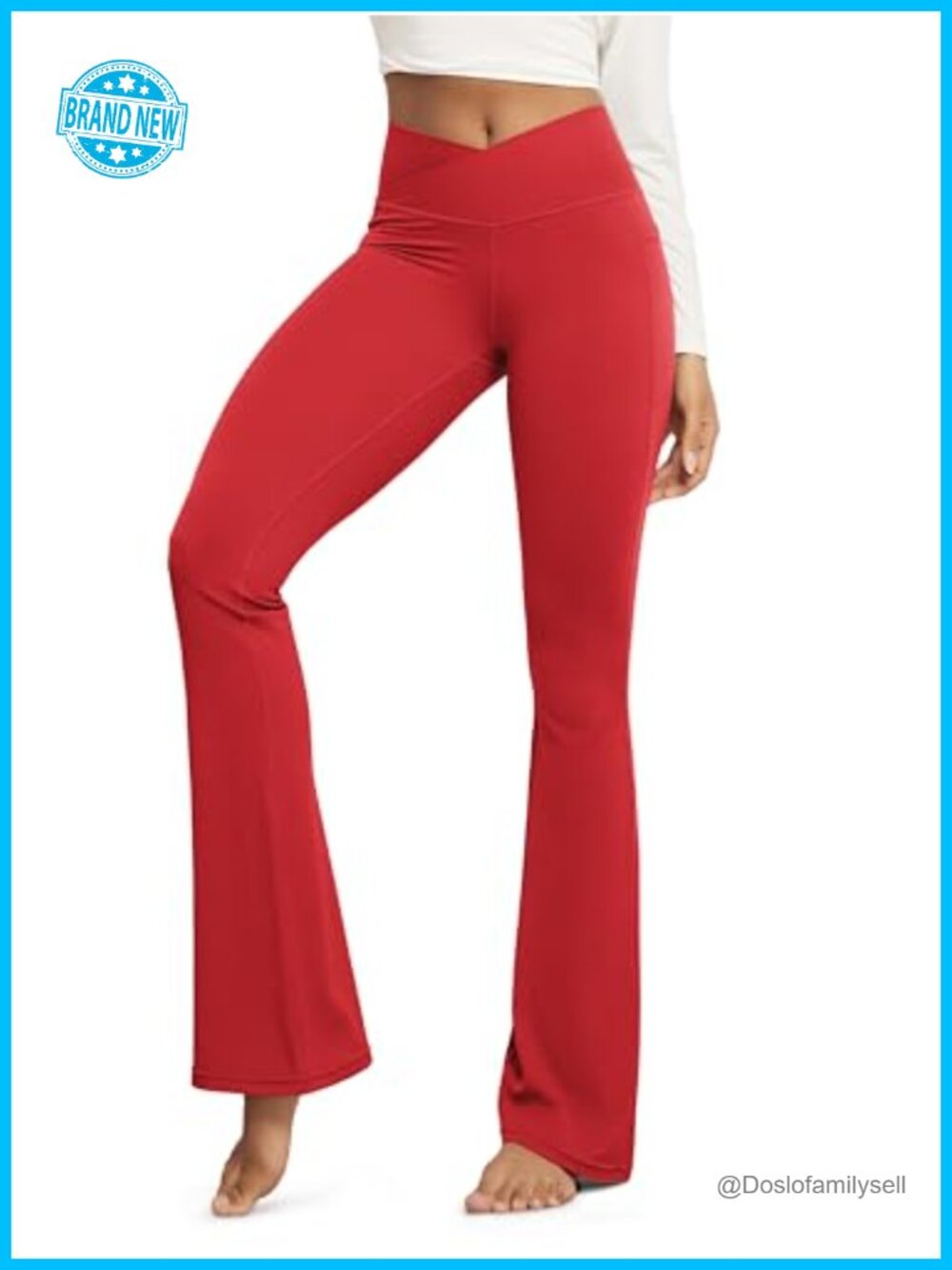 Women's Crossover Flared Yoga Pants with Pockets, Nylon Spandex Bootcut Lounge